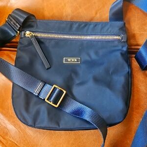 TUMI Navy Blue Nylon Crossbody Bag Gold Toned Hardware